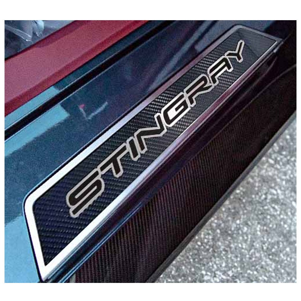 C8 Corvette "Stingray" Carbon Fiber Replacement Door Sills Stainless Steel