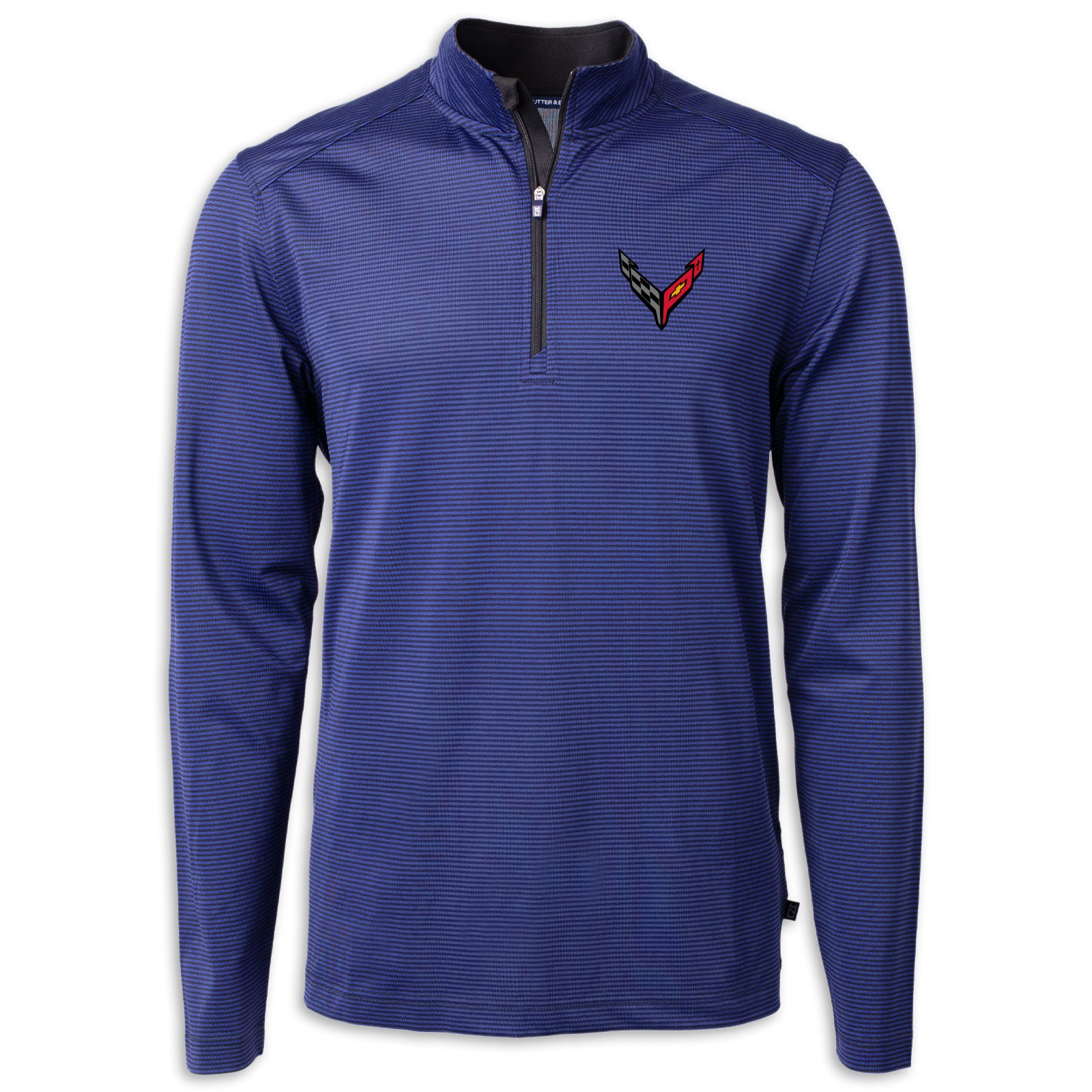 Corvette Cutter & Buck Micro Stripe Quarter-Zip - Blue/Black Moisture Wicking