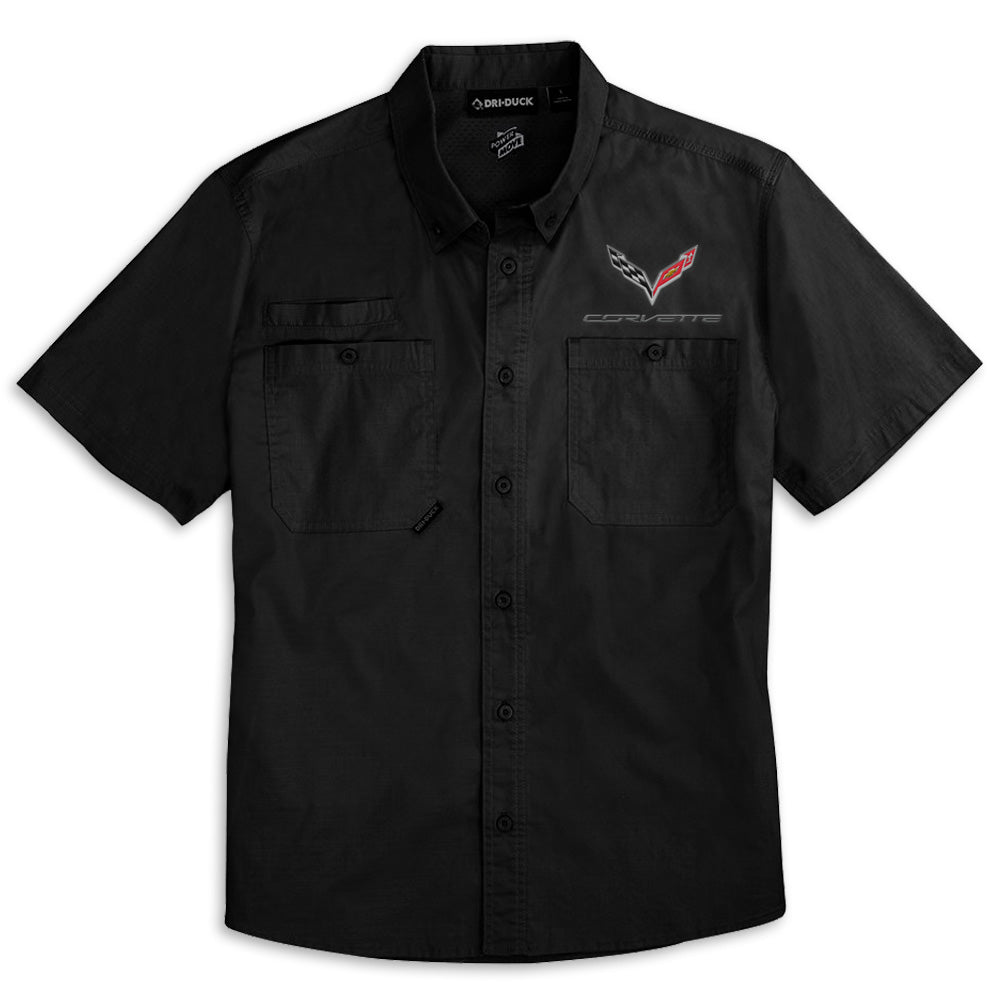 C7 Corvette DRI DUCK Short Sleeve Button Down Black