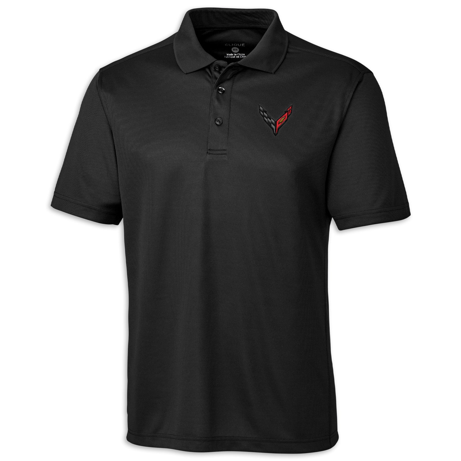 Corvette Crossed Flags Performance Polo - Black Moisture Wicking