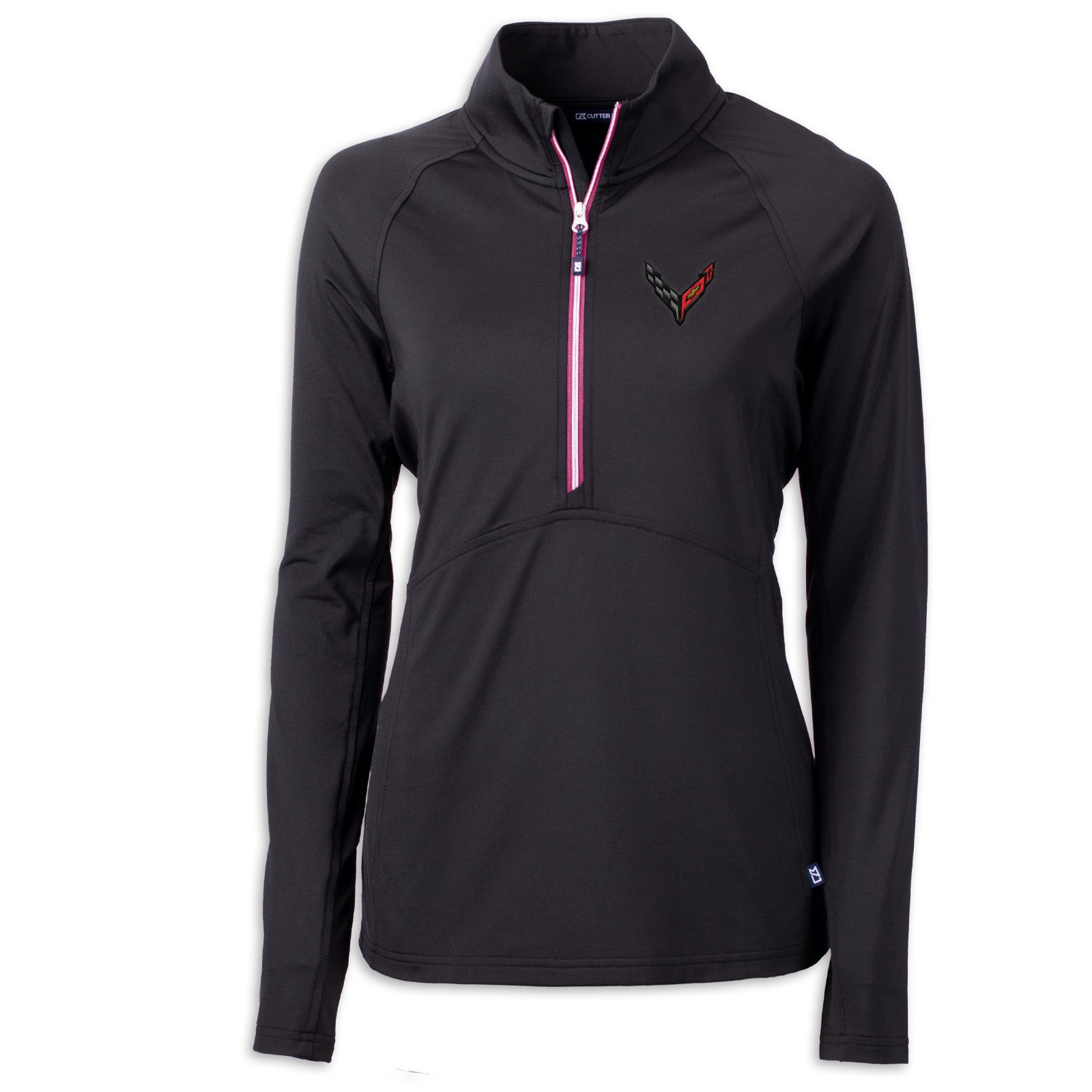 C8 Corvette Women's Crossed Flags Half-Zip - Black/Gelato