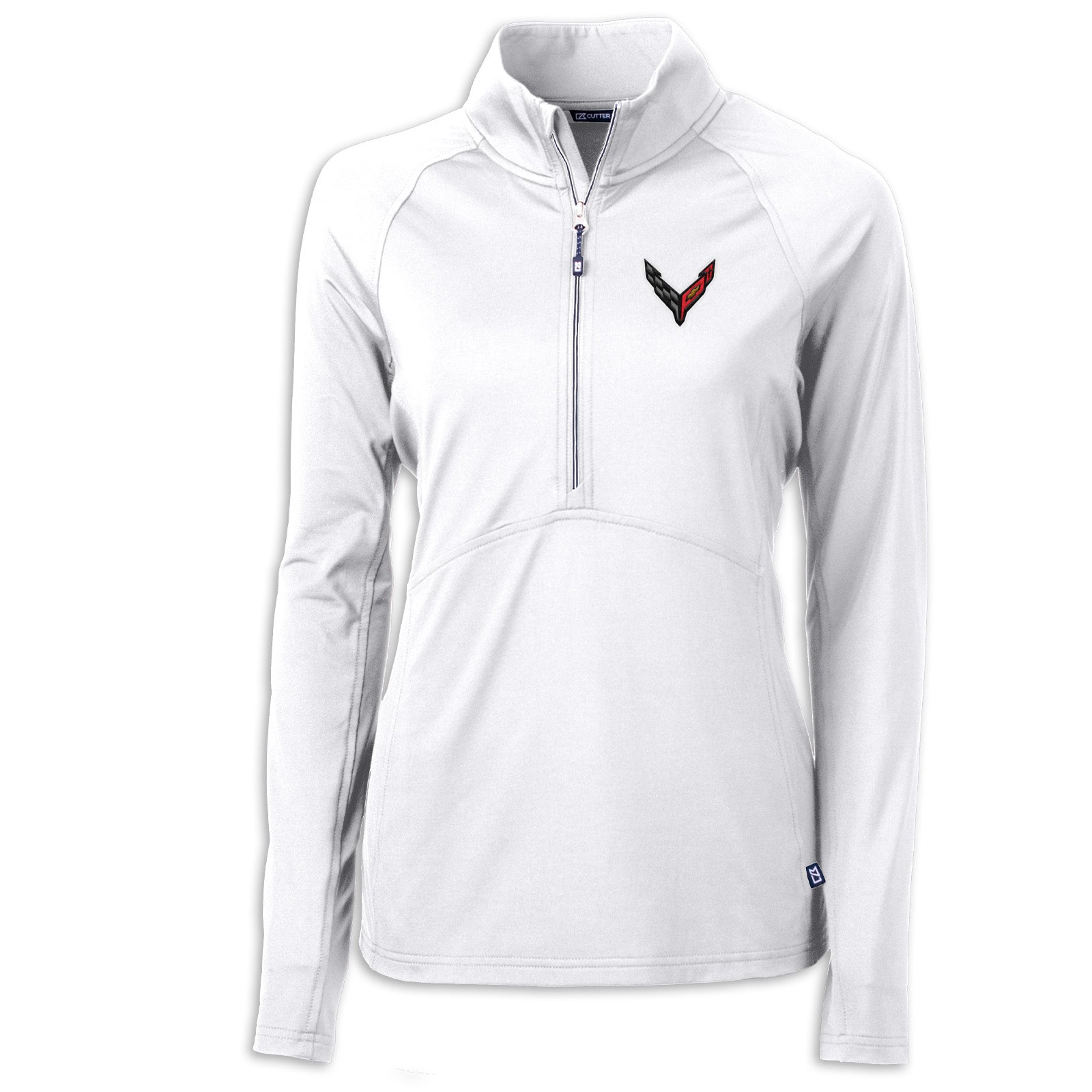 C8 Corvette Women's Crossed Flags Half-Zip - White