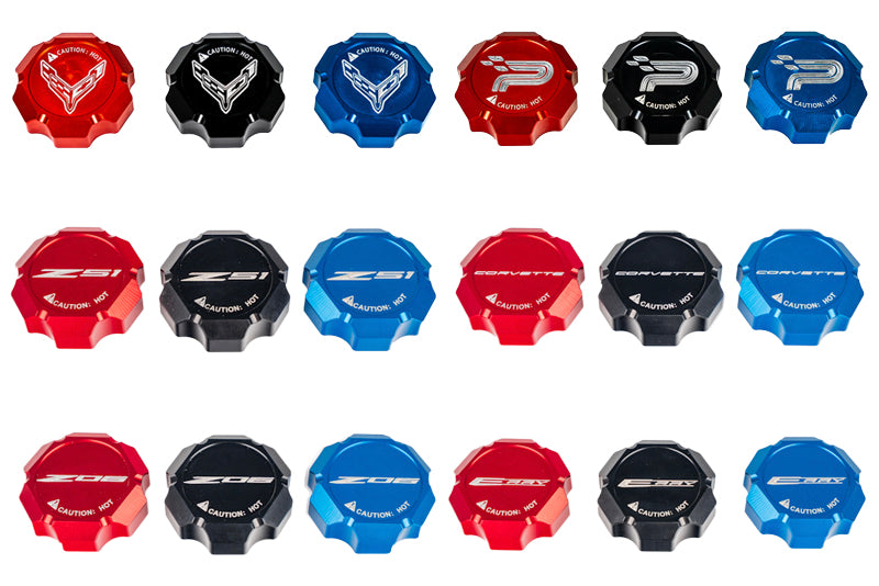 2020-27 C8 Corvette All Models Coolant Cap Cover, Black, Blue or Red