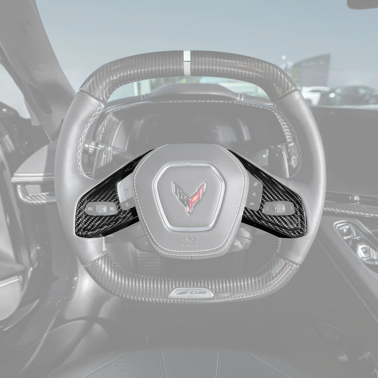 EOS C8 Corvette Dry Carbon Fiber Steering Wheel Trim Cover w/ Collison Button
