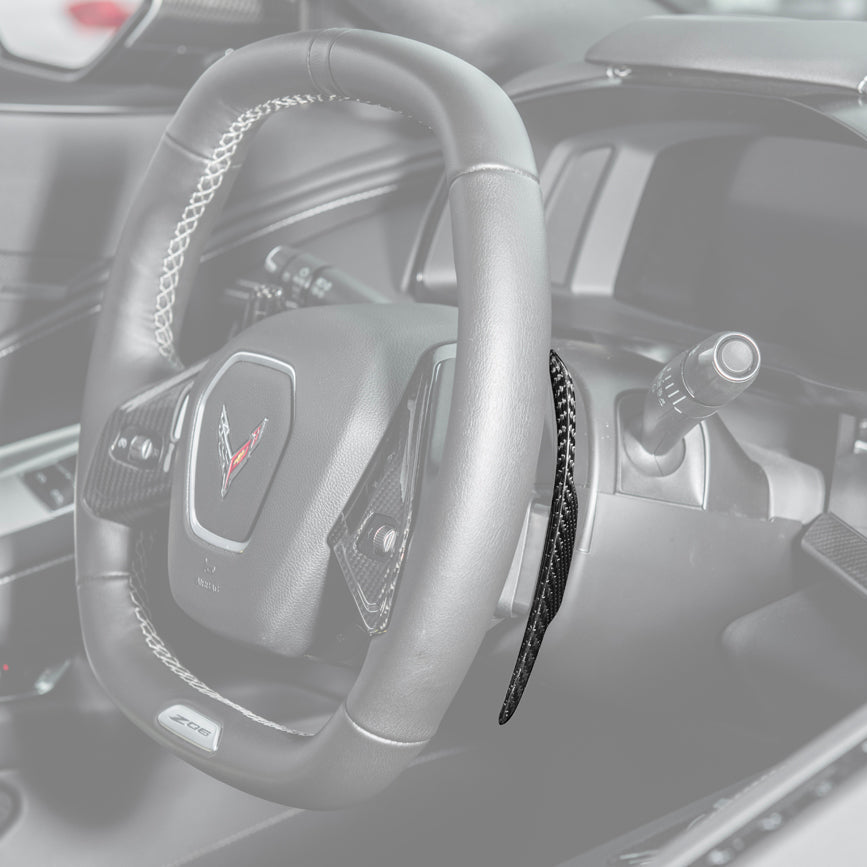 EOS 2020-Up C8 Corvette Dry Carbon Fiber Steering Wheel Paddle Shifters