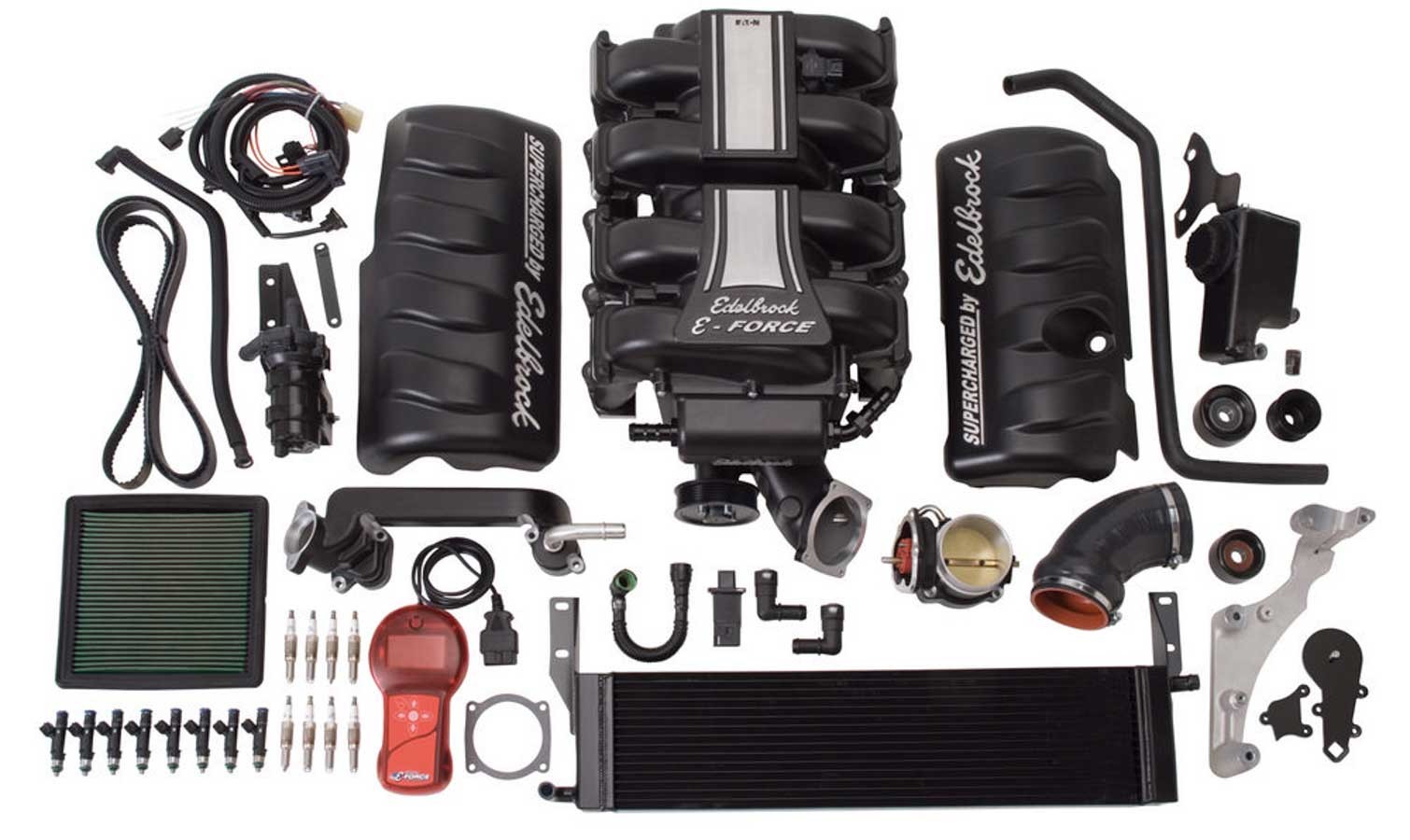 Edelbrok Supercharger System, E-Force, TVS, Programmer, Black Powder Coat, Ford Modular, Ford Mustang 2005-09, Kit