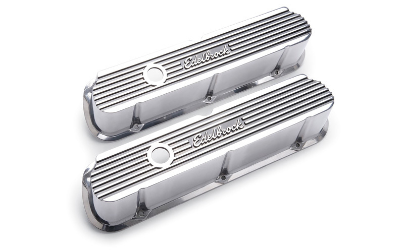 EDELBROCK Valve Cover, Elite II, Tall, Baffled, Breather Hole, Edelbrock Logo, Aluminum, Polished, Small Block Ford, Pai