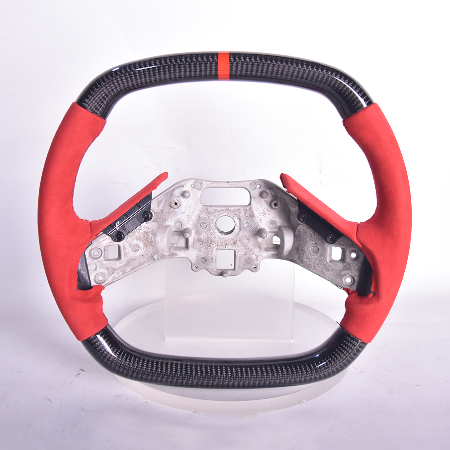 EOS C8 Corvette Carbon Fiber Steering Wheel Red Suede Red - W / Button Cover