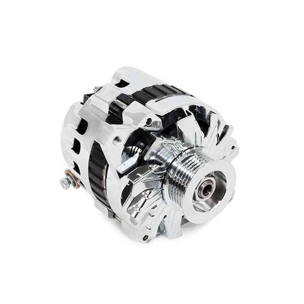 Chrome GM CS130 Style 110 Amp Alternator with Serpentine Pulley