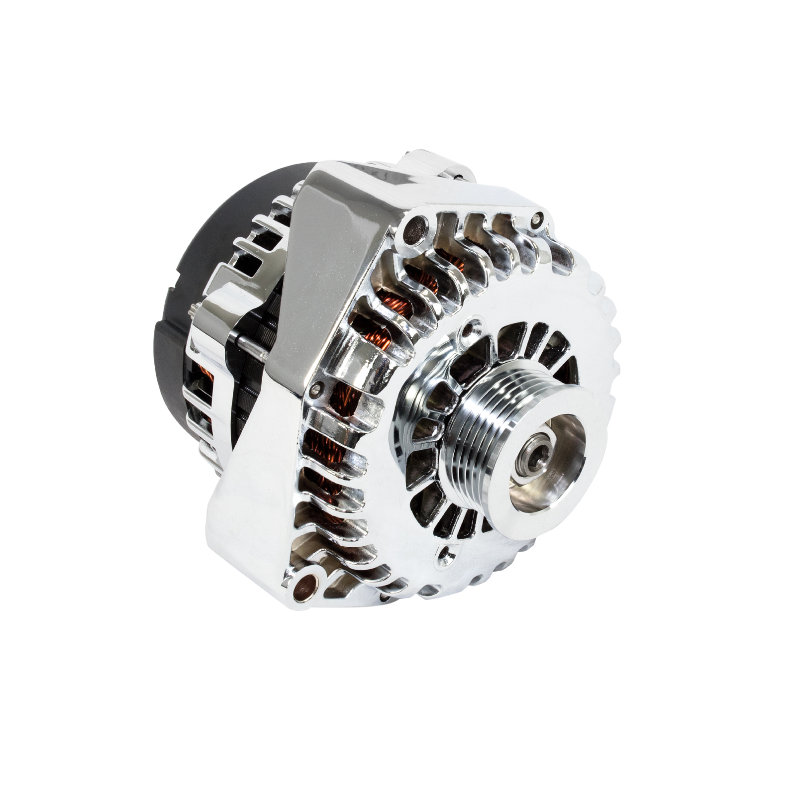 Chrome GM AD244 Style 220 Amp Alternator with Serpentine Pulley