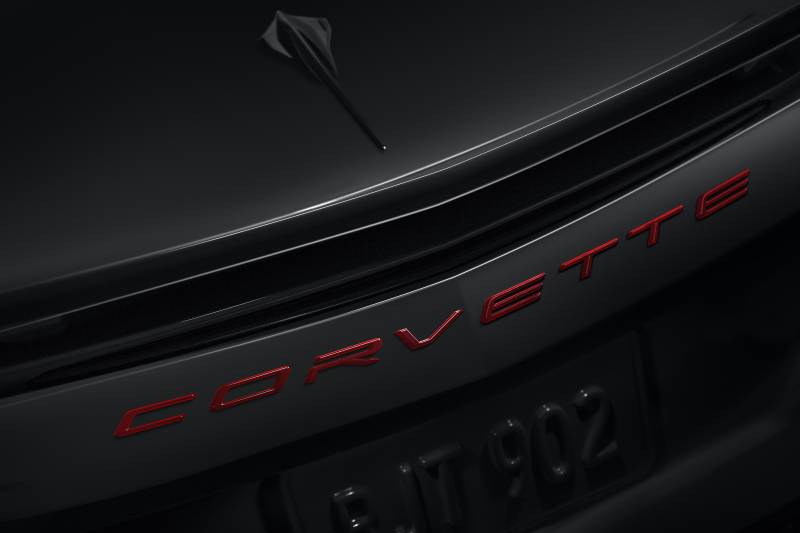 C8 Corvette 2020 + GM OEM Accessory, Rear Bumper "Corvette" Script in Torch Red