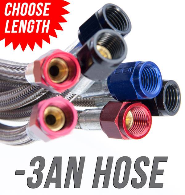 12 Inch 3AN Stainless Braided Hose Blue B Nuts Nitrous Outlet