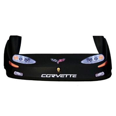 Dirt Track C6 Corvette OLD Style Race Car Body, Molded Plastic Nose, Fenders and Graphics, Black