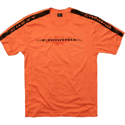 Chevrolet Camaro Orange with Black Rally Stripe Tee Shirt Large -