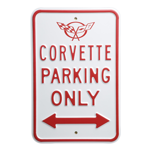 Corvette Parking Sign : Large C5 Logo Corvette Sign, White with Red lettering