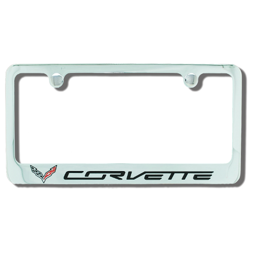 C7 Corvette Stingray Chrome License Plate Frame with Single Flag Emblems
