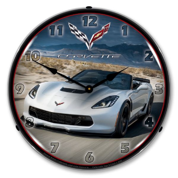 C8 Corvette Convertible in White LED Wall Clock 14"