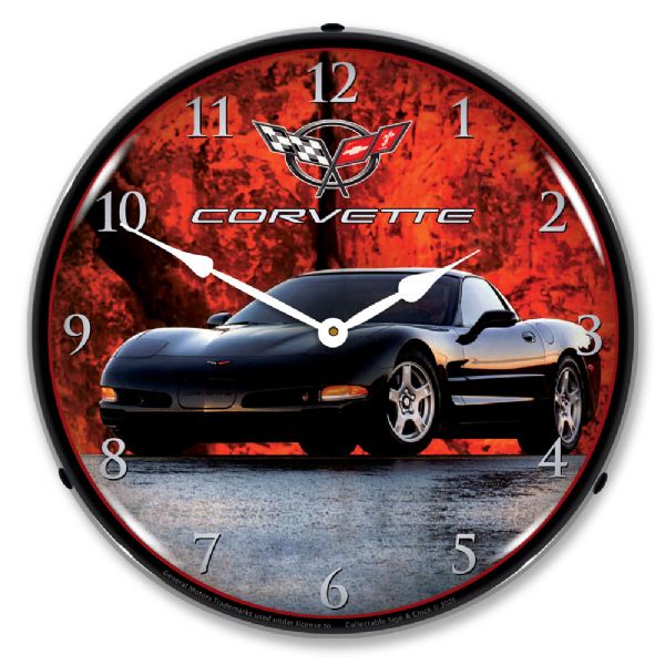 C5 Corvette in Black LED Wall Clock 14"