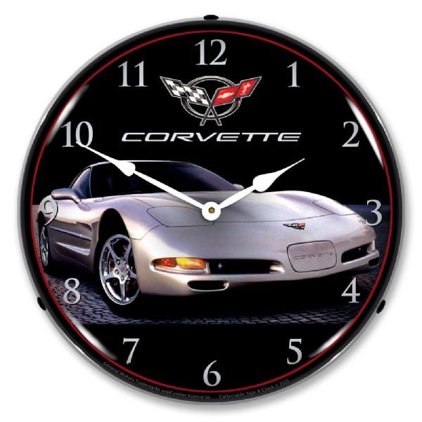 C5 Corvette in Silver LED Wall Clock 14"