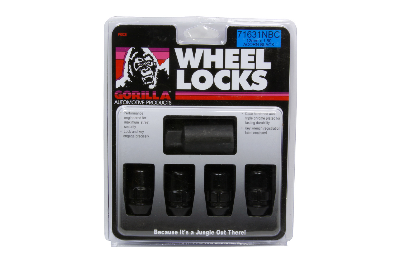 GORILLA 71631NBC 4 Wheel Locks 12mm x 1.5 Black Chrome