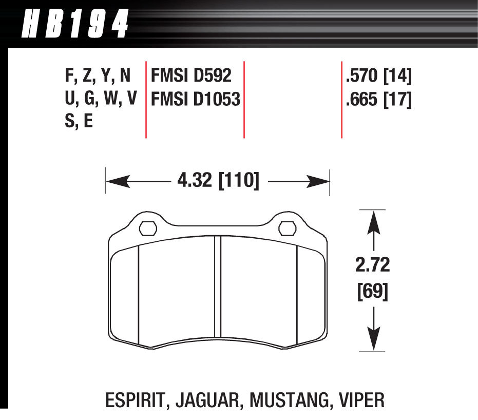 HAWK BRAKE Performance Street Brake Pads (4) HB194F570