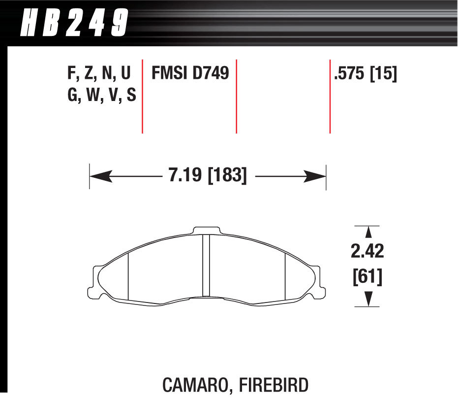 HAWK BRAKE Performance Street Brake Pads (4) HB249F575