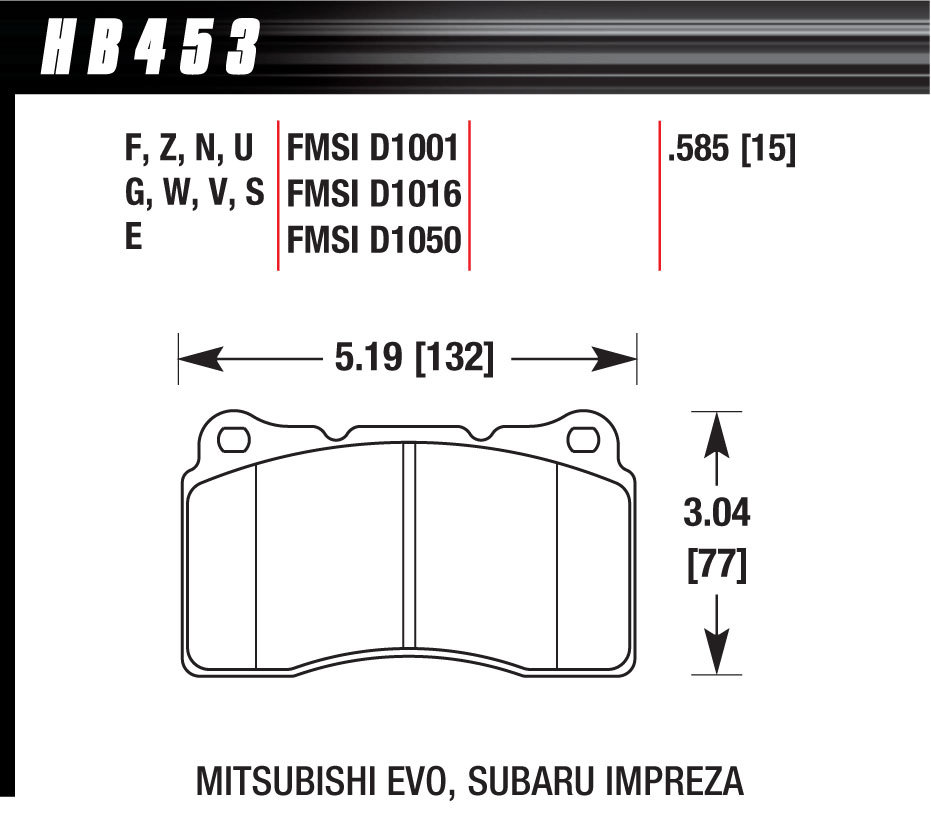 HAWK BRAKE Performance Street Brake Pads 2010-15 Camaro HB453F585