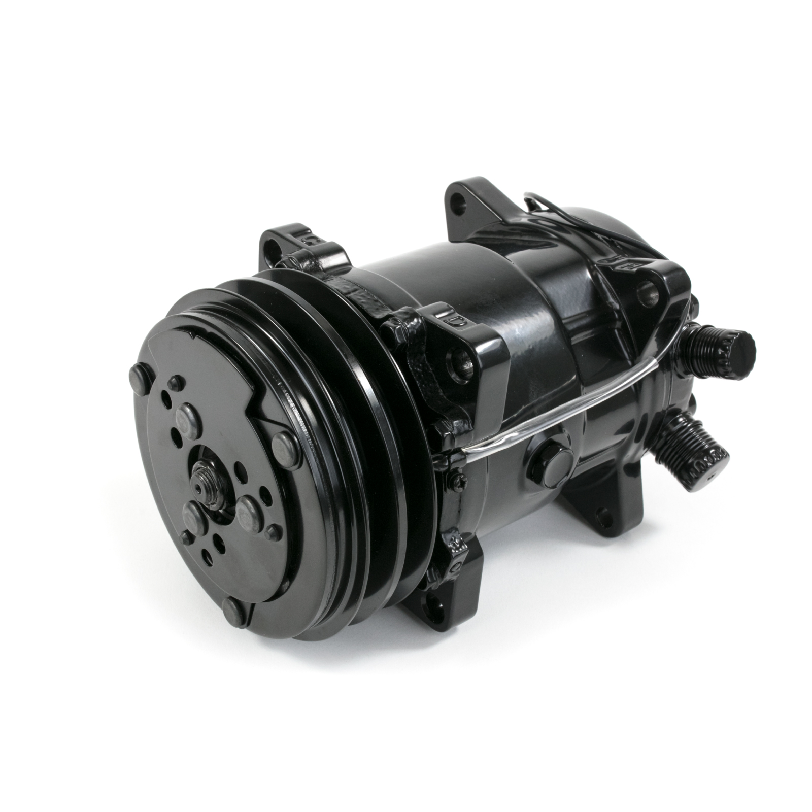 Black Sanden 508 Style A/C Compressor with Black V-Belt Clutch
