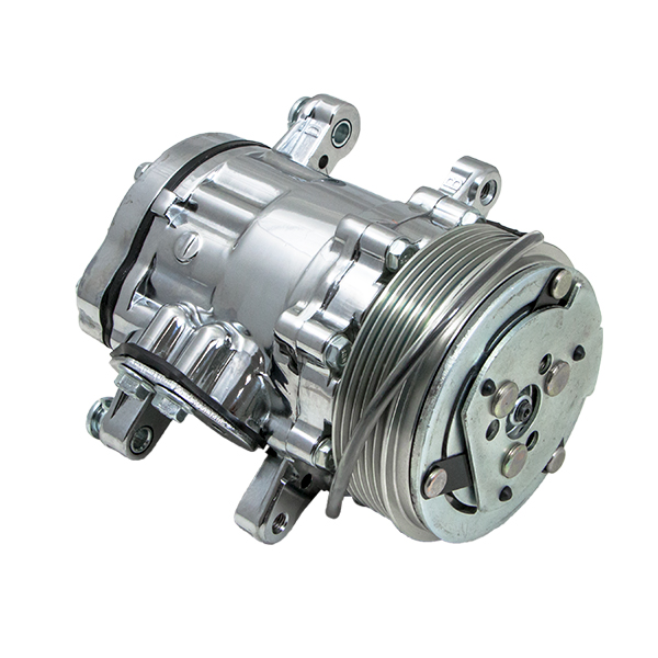 Polished Sanden SD-7 Style A/C Compressor with Silver Serpentine Clutch