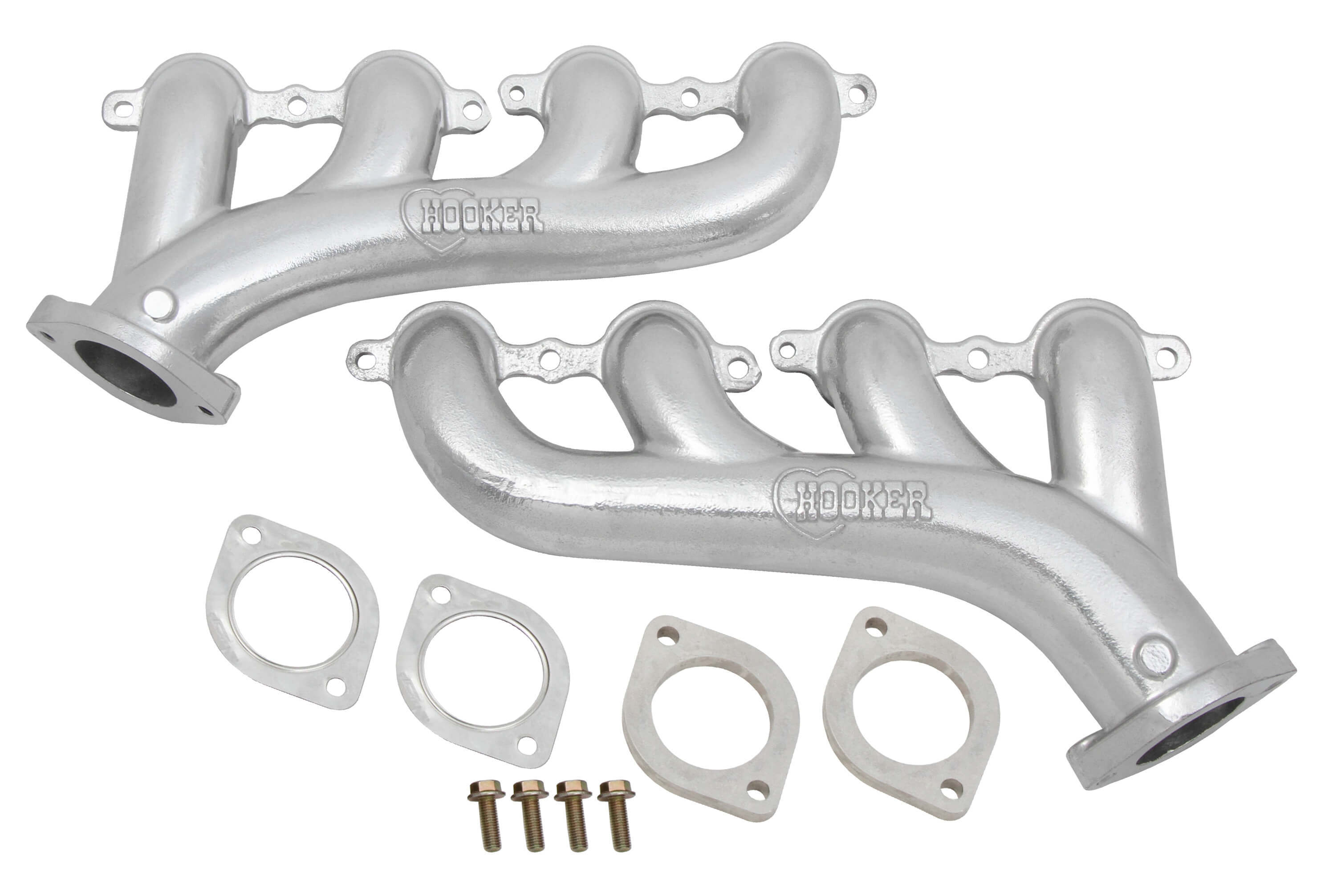 Hooker Silver Ceramic Exhaust Manifold - LS Cast Iron - Pair - 2.5 in Outlet