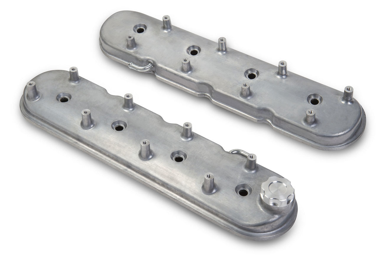 Holley Valve Cover, Stock Height, Baffled, Coil Mounting Bosses, Aluminum, Natural, GM LS-Series, Kit