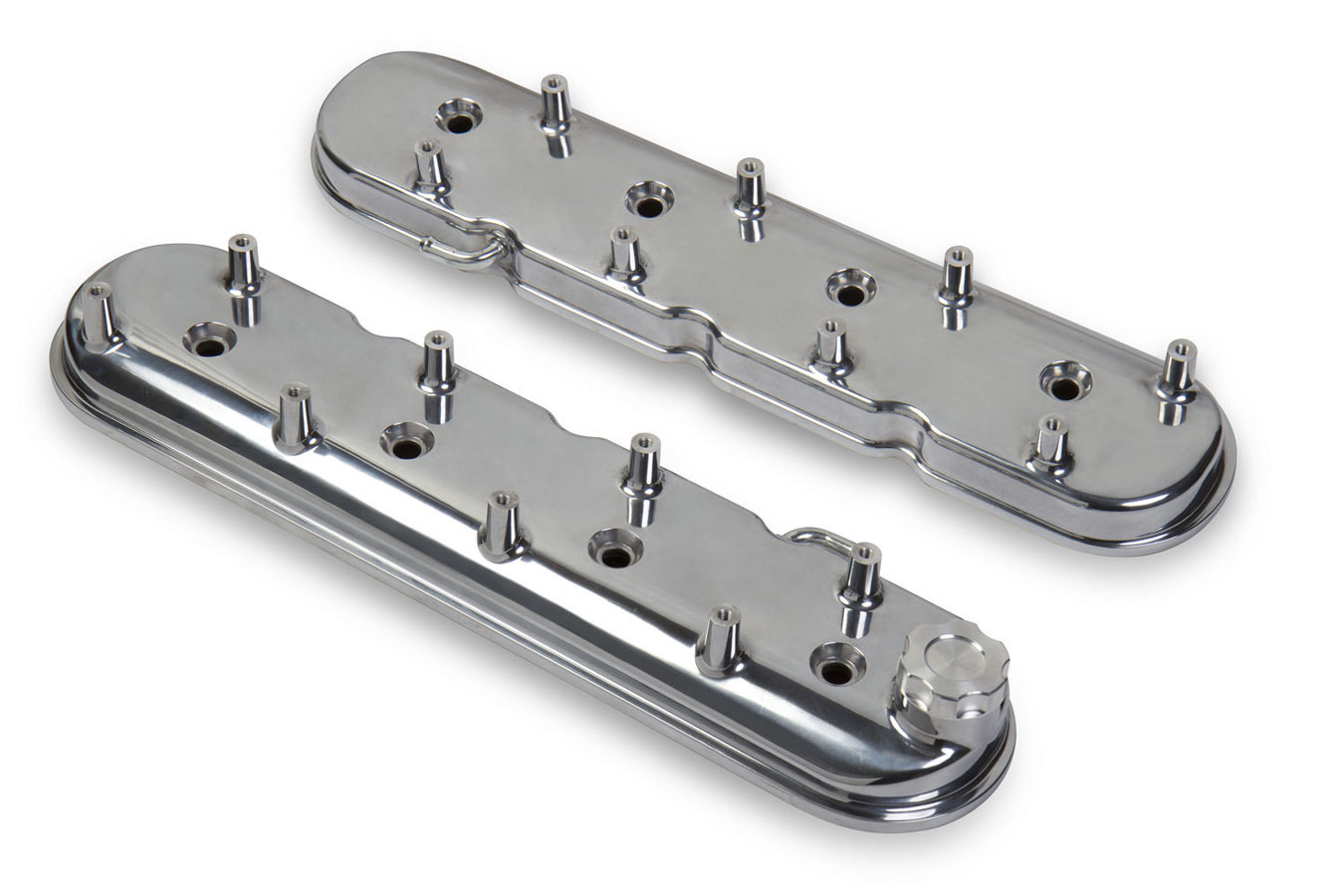 Holley Valve Cover, Stock Height, Baffled, Coil Mounting Bosses, Aluminum, Polished, GM LS-Series, Kit