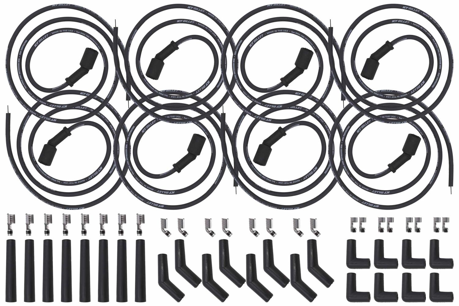 ICT BILLET Spark Plug Wire Set, Spiral Core, 8 mm, Black, Factory Style Boots/Te