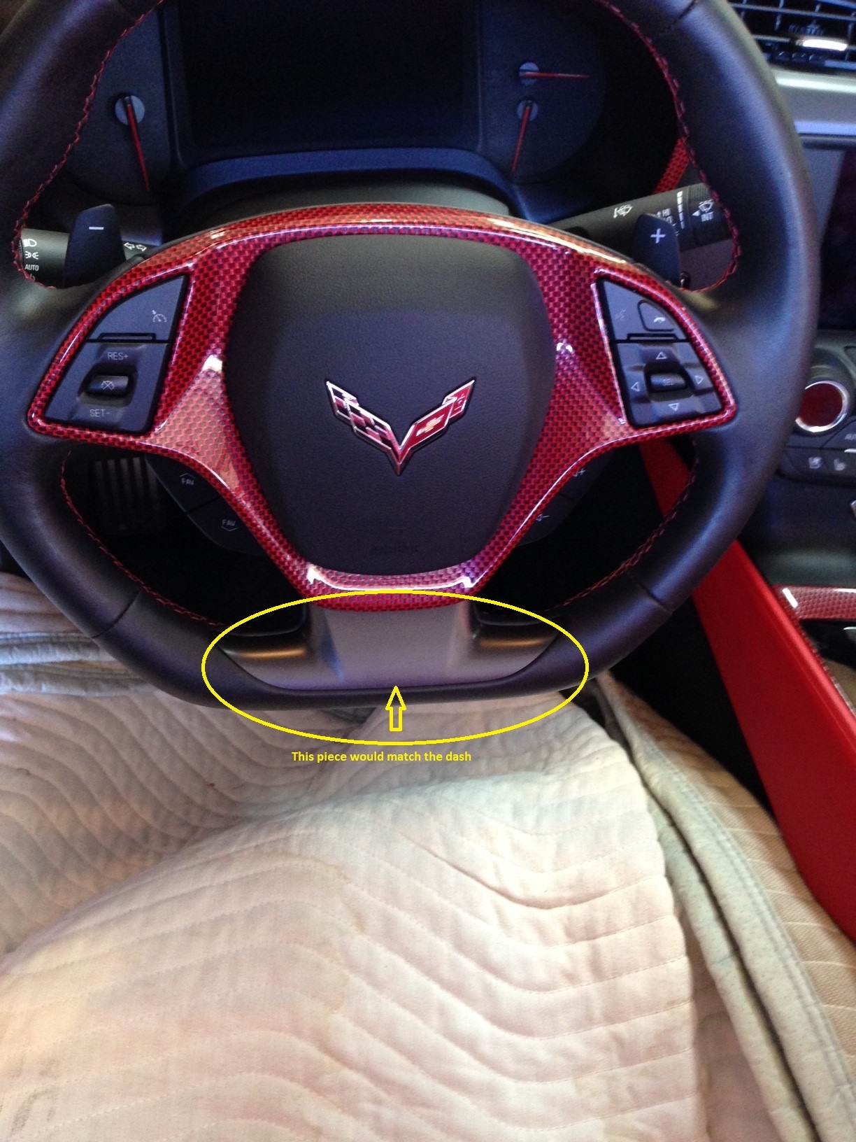 C7 Corvette Z06, Grand Sport, Custom HydroCarboned, Painted, Steering Wheel Lower Trim