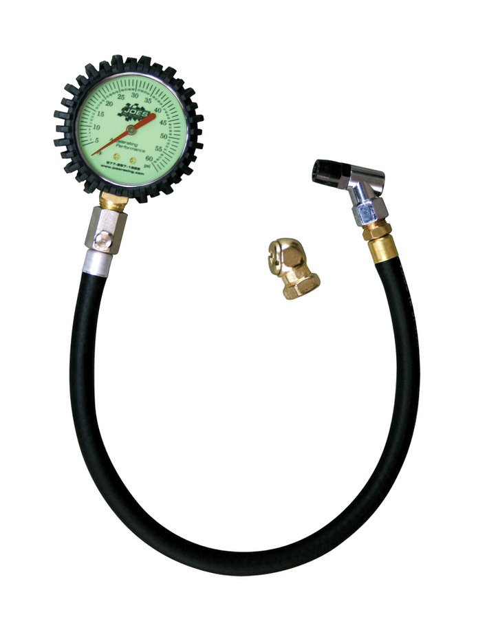 Tire Pressure Gauge, Glow in the Dark, 0-60 psi, Analog, 2-1/2 in Diameter, White Face, 1 lb Increments, Each