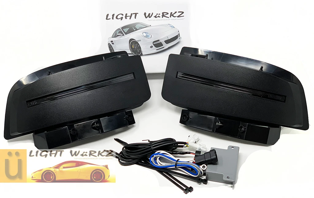 Corvette C6 LED DRL Fog light Replacement Lamps, Bar Style with Black Finish, Pair with wiring Harness