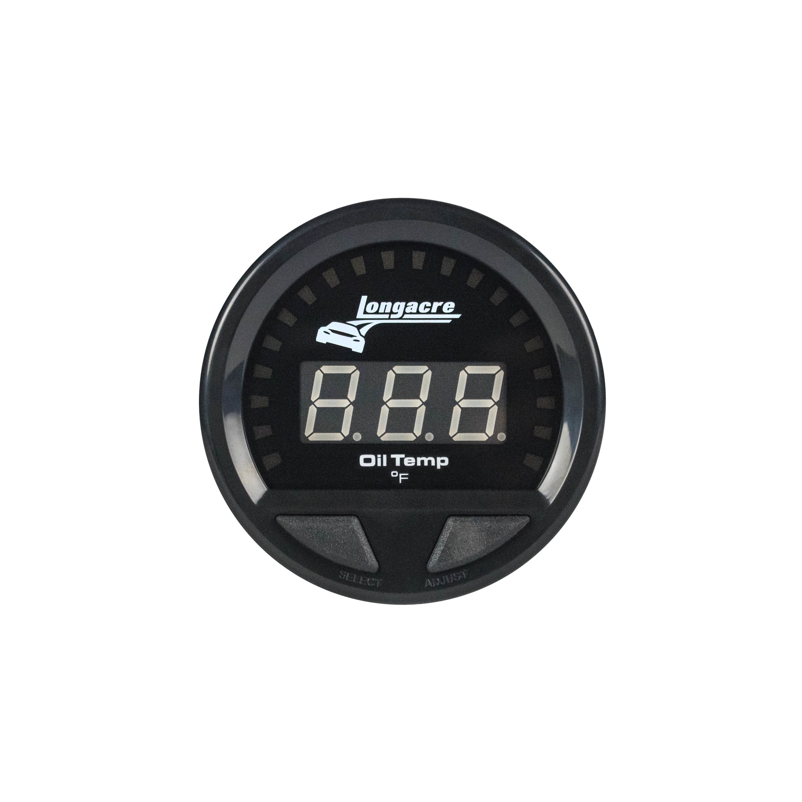 LONGACRE Oil Temperature Gauge, Waterproof LED, 100-340 Degree F, Electric, LED, Warning Light, 2-5/8" Diameter, Black