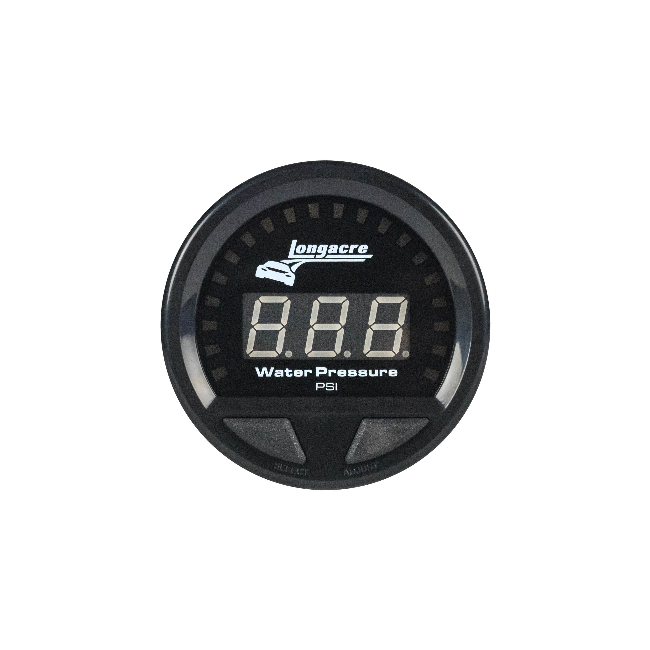 LONGACRE Water Pressure Gauge, Waterproof LED, 0-60 PSI, Electric, LED, Warning Light, 2-5/8" Diameter, Black Face, Eac