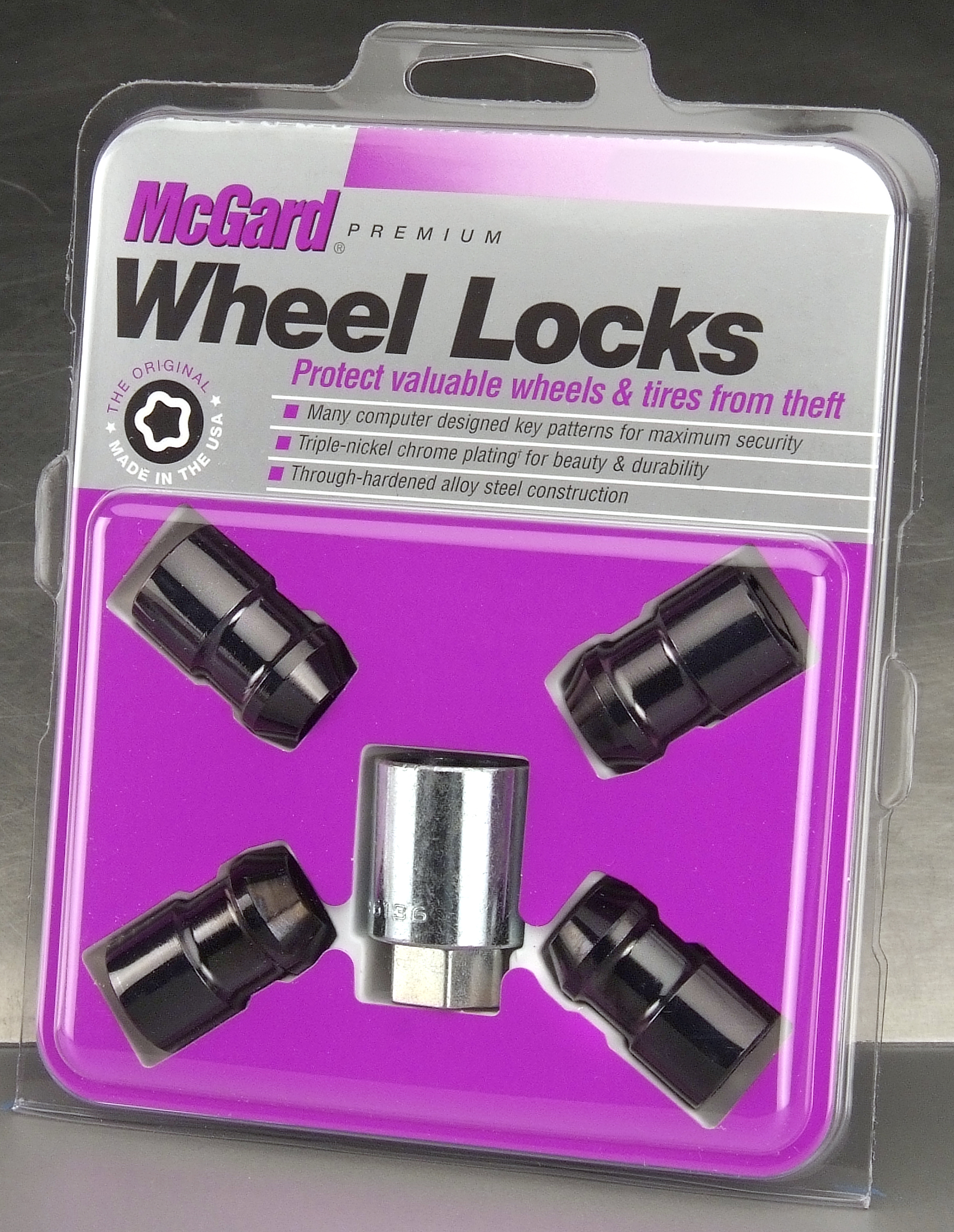 Black Cone Seat Wheel Lock Set (M12 x 1.5 Thread Size) Set of 4 Locks and 1 Key  Corvette