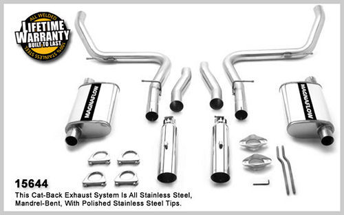 Magnaflow Exhaust System, Performance, Cat-Back, 2-1/2" Dia. 3-1/2" Tips, Stainless, Natural, Ford Modular, Ford Mustang