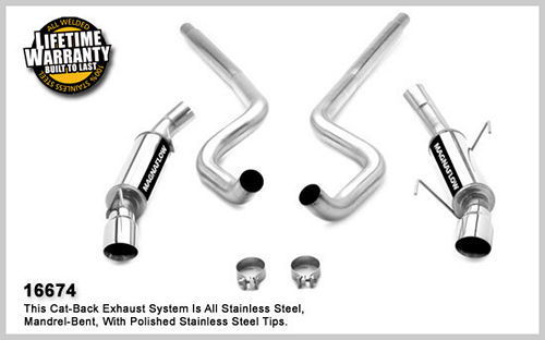 Magnaflow Exhaust System, Performance, Cat-Back, 3" Dia. 4" Tips, Stainless, Natural, Ford Modular, Ford Mustang 2005-09