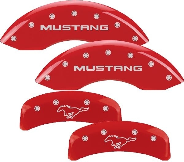 MGP Brake Caliper Cover, Mustang Pony Logo, Aluminum, Red, Ford Mustang 1994-2004, Set of 4