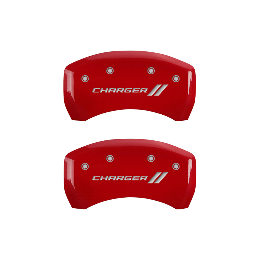 MGP Brake Caliper Cover, Charger Script Logo, Aluminum, Red, Dodge Charger 2011-16, Set of 4