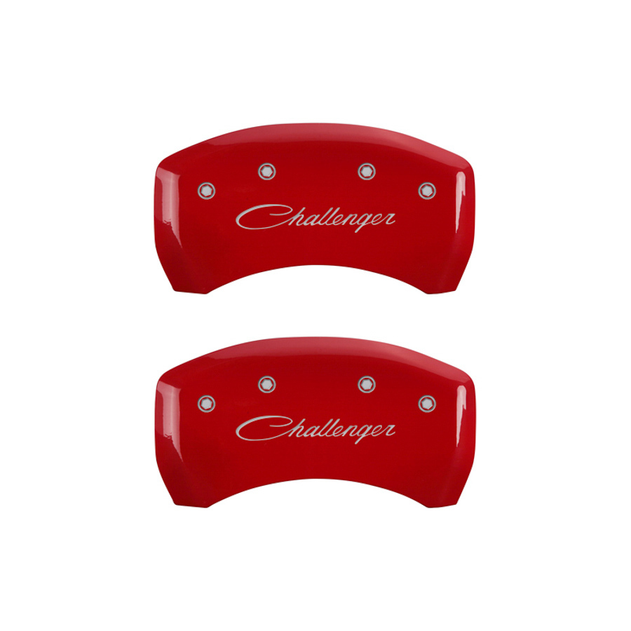 MGP Brake Caliper Cover, Classic Challenger Logo, Aluminum, Red, Mopar LC-Body 2011-13, Set of 4