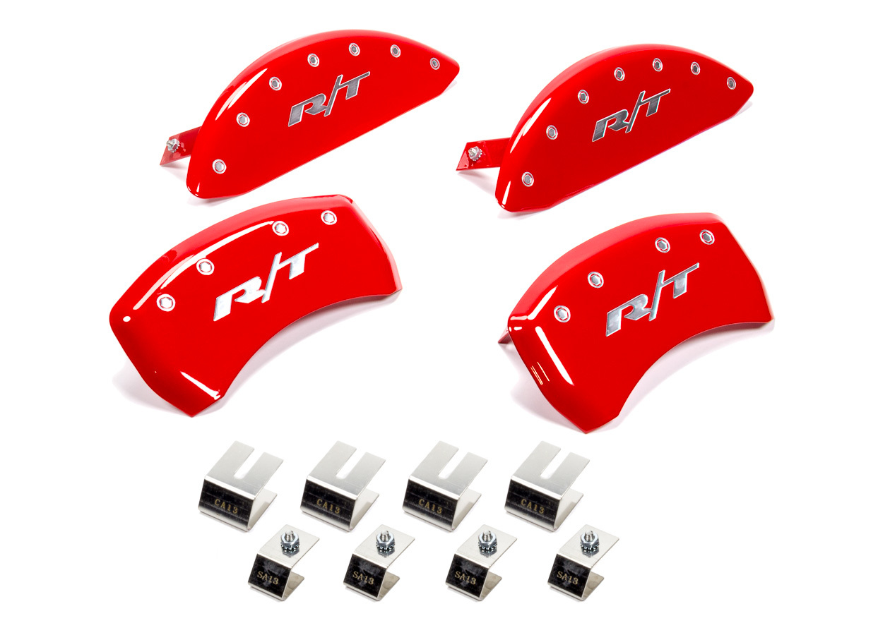 MGP Brake Caliper Cover, R/T Logo, Aluminum, Red, Dodge Challenger/ Charger 2011-16, Set of 4