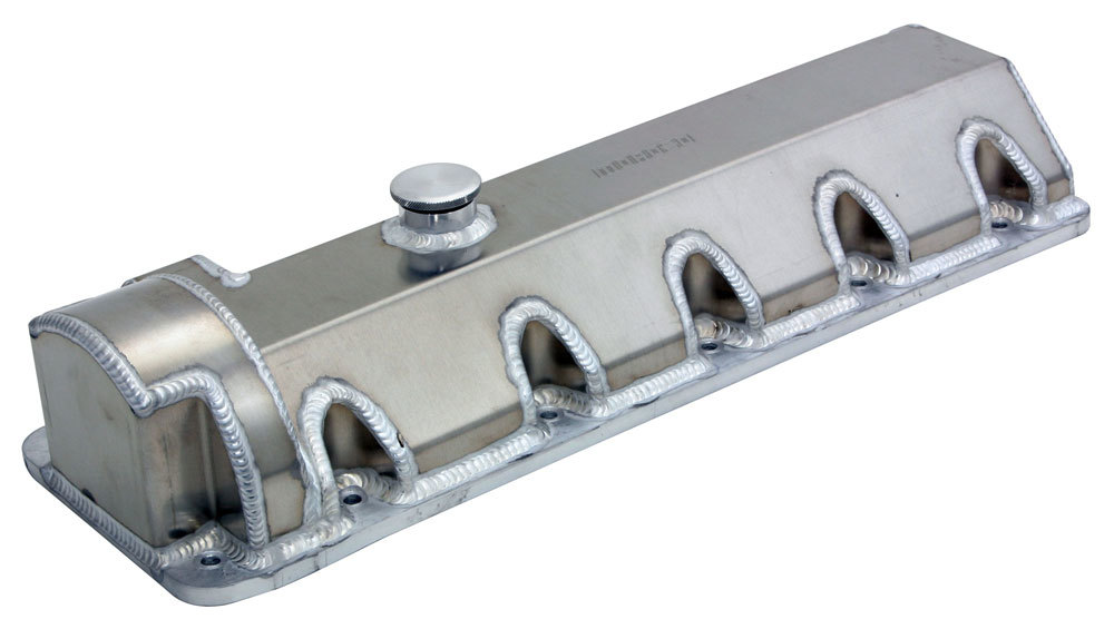 Moroso Valve Cover, Stock Height, Fasteners Included, Billet Filler Cap, Fabricated Aluminum, Natural, SOHC, Ford Mod