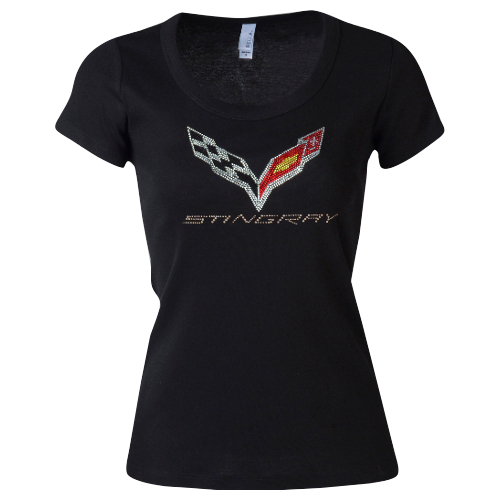 C7 Stingray Corvette Ladies C7 Flag/Stingray Logo Rhinestone Top