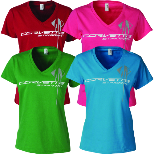 C7 Corvette Stingray Ladies V-Neck T-Shirt Corvette Stingray Logo