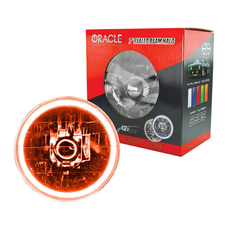 Oracle Headlight,  Sealed Beam,  7" OD,  Halo LED Ring,  Requires H4 Bulb,  Glass/Plastic,  Amber,  Universal,  Each