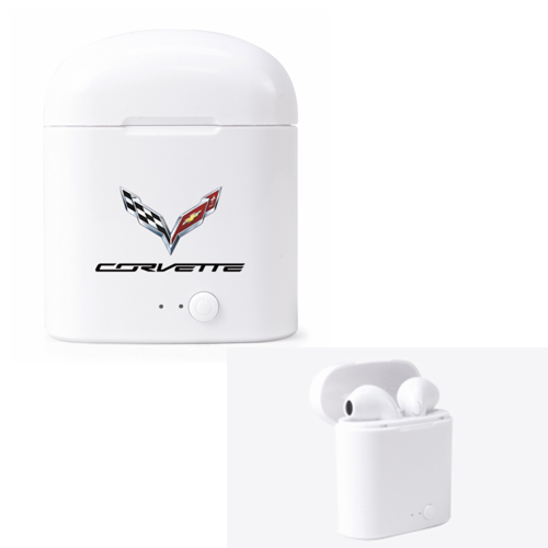 C7 Corvette Logo Emblem Wireless Earbuds with Charging Case, Airpod Style